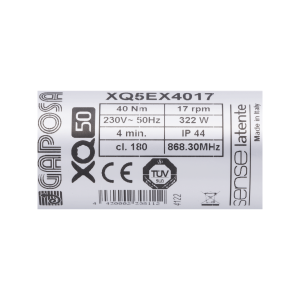 Etiquette signalétique de moteur de volet roulant radio GAPOSA XQ5EX4014