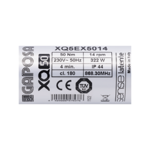 Etiquette signalétique de moteur de volet roulant radio GAPOSA XQ5EX5014