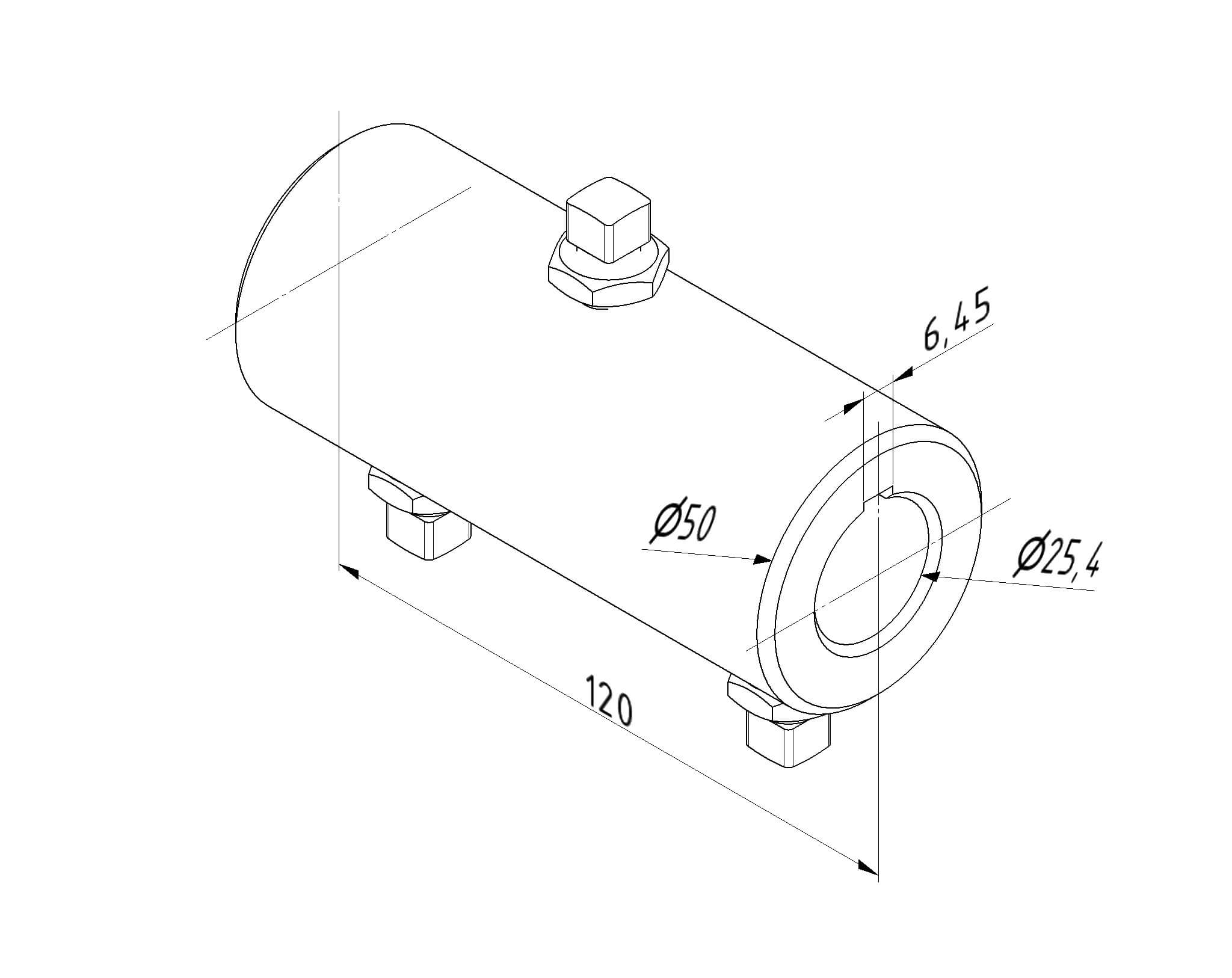 Dessin accouplement d’axe industriel Dessin technique de l'accouplement d'axes pour porte industrielle avec dimensions en millimètres