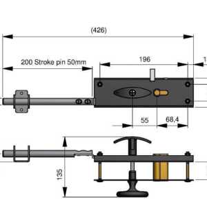 Dessin technique de la serrure latérale de sécurité pour porte de garage sectionnelle résidentielle ou industrielle