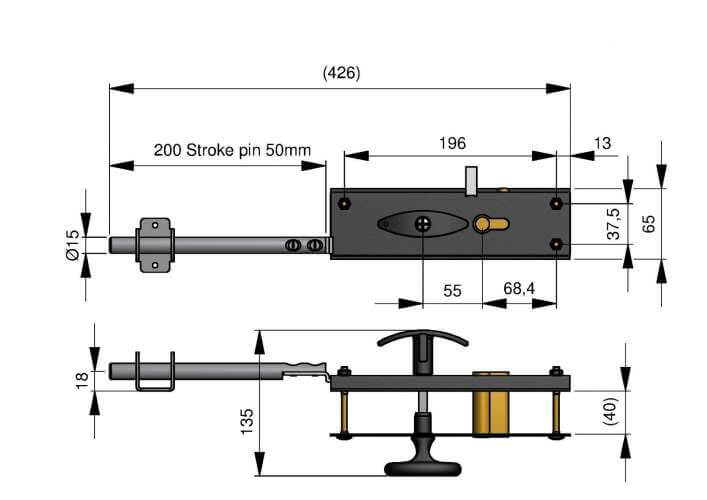 Dessin de la serrure latérale Dessin technique de la serrure latérale de sécurité pour porte de garage sectionnelle résidentielle ou industrielle