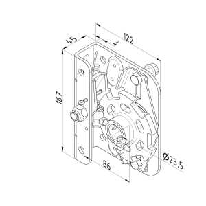 Dessin technique avec dimensions d'un palier pare-chute droit de porte sectionnelle industrielle