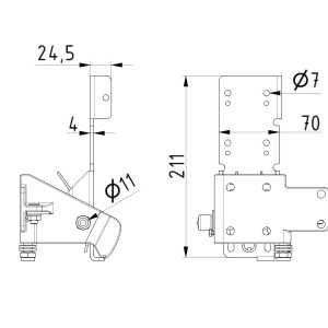 Dessin technique d'un support bas pare-chute câbles de porte sectionnelle industrielle