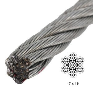 Vue en coupe du câble de levage pour porte sectionnelle industrielle Photo de la coupe en gros plan d'un câble de levage pour porte sectionnelle industrielle diamètre 4mm