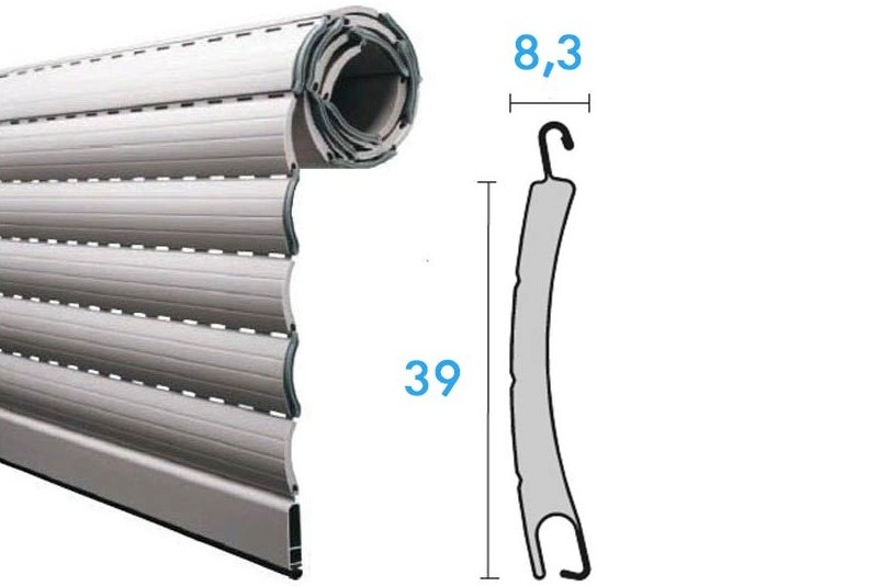 Tablier sur-mesure en lames aluminium isolées de 39mm de hauteur et 8 mm d'épaisseur.