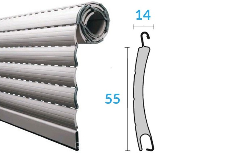 Tablier sur-mesure en lames aluminium isolées de 55mm de hauteur et 14 mm d'épaisseur.